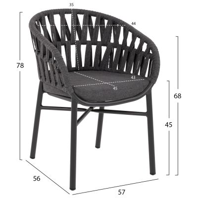 OUTDOOR DINING SET 7PCS TABER HM10829.01 ALUMINUM IN DARK GREY--POLYWOOD--P.E.ROPE