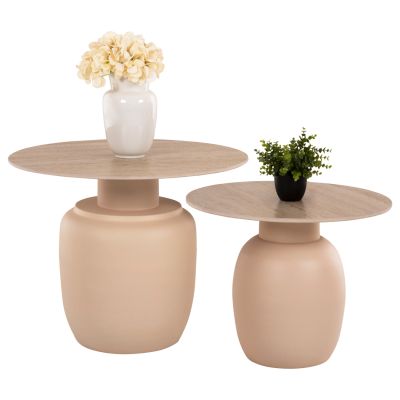 SIDE TABLES 2PCS FEREN HM9664 METAL IN IVORY-CERAMIC TOP Φ60 &Φ50cm.