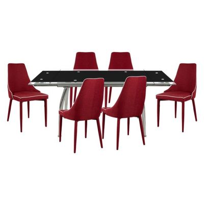 Set Dining Table 7pieces Table Loca 170x80 Moli- Bordeaux HM10006.04