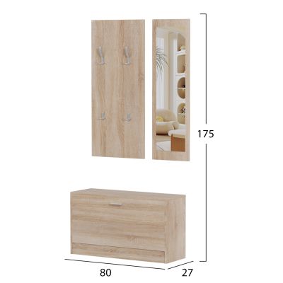 АНТРИ КОМПЛЕКТ С ОГЛЕДАЛО VERN HM2476.01 МЕЛАМИН В СОНАМА 80x27x175Hcm.