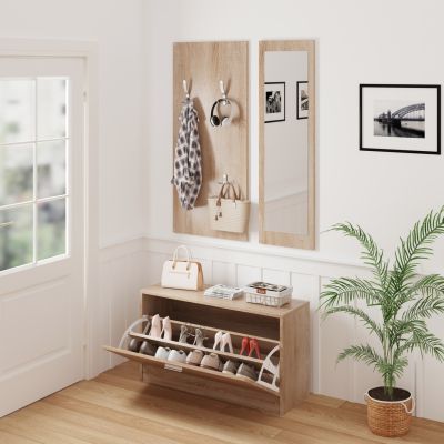 АНТРИ КОМПЛЕКТ С ОГЛЕДАЛО VERN HM2476.01 МЕЛАМИН В СОНАМА 80x27x175Hcm.