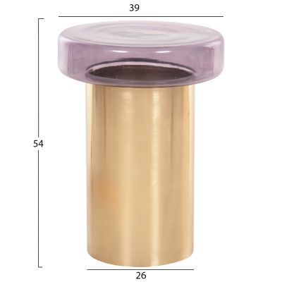 SIDE TABLE ROUND CARMO HM9728 PURPLE GLASS TOP-GOLD METAL BASE Φ39Χ54Hcm.