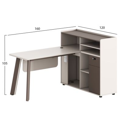 ДЕСНО ЪГЛОВО ОФИС БЮРО NEWLINE -КРЕМАВО БЯЛО -- АЛУМИНИЕВИ КРАКА 160x120x105H