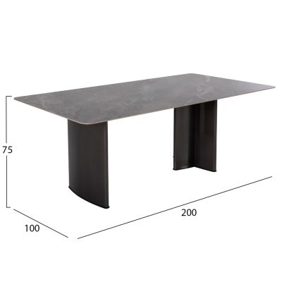 DINING TABLE HEFF HM9766.01 CERAMIC 12mmTOP IN BLACK MARBLE-MDF FRAME-FBLACK METAL LEGS 200x100x76Hcm.