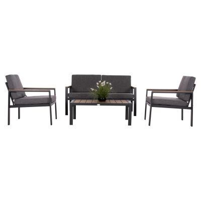 OUTDOOR LOUNGE SET 4PCS SAFIN HM6278.03 ALUMINUM & OLEFIN FABRIC IN DARK GREY--POLYWOOD