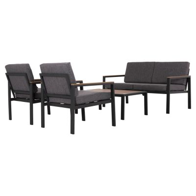 OUTDOOR LOUNGE SET 4PCS SAFIN HM6278.03 ALUMINUM & OLEFIN FABRIC IN DARK GREY--POLYWOOD