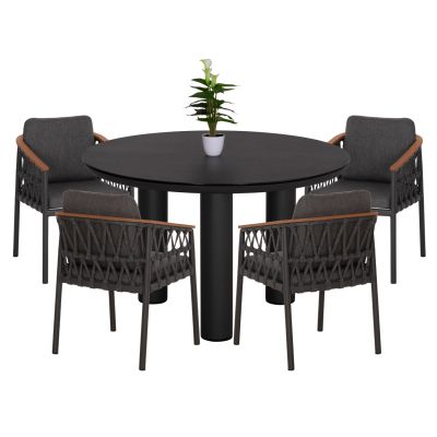 OUTDOOR DINING SET 5PCS STREAM HM11004.01 ALUMINUM-ROPE-OLEFIN CUSHION COVERS---GREY