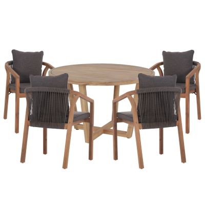 OUTDOOR DINING SET 5PCS PARAISO HM10898.02 ACACIA WOOD IN NATURAL--CUSHIONS IN GREY