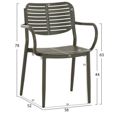 DINING CHAIR HILLIARD HM6644.07 ALUMINUM IN OLIVE GREEN COLOR 58x52x78Hcm.