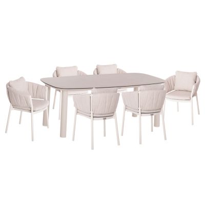 OUTDOOR DINING SET 7PCS SHANKS HM10909.02 ALUMINUM IN CREAM WHITE-BEIGE OLEFIN CUSHION COVERS