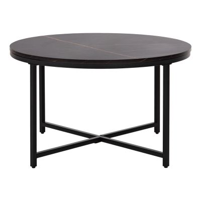 COFFEE TABLE HM9420.03 MELAMINE BLACK MARBLE-BLACK METAL LEGS Φ80x48,5Hcm.