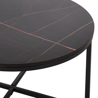 COFFEE TABLE HM9420.03 MELAMINE BLACK MARBLE-BLACK METAL LEGS Φ80x48,5Hcm.