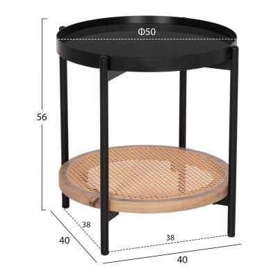 SIDE TABLE SEITZ HM18031 GLASS TOP-METAL-RATTAN IN NATURAL Φ50x56Hcm.