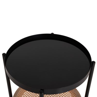 SIDE TABLE SEITZ HM18031 GLASS TOP-METAL-RATTAN IN NATURAL Φ50x56Hcm.