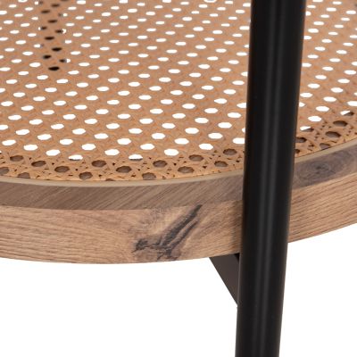 SIDE TABLE SEITZ HM18031 GLASS TOP-METAL-RATTAN IN NATURAL Φ50x56Hcm.
