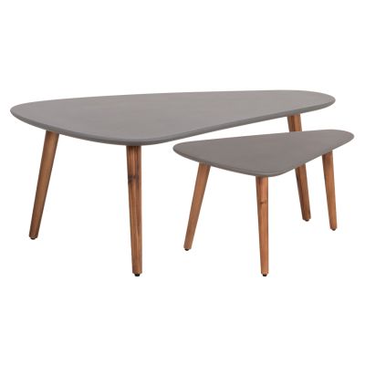 SET 2PCS COFFEE TABLES PRANTIS HM10732.01 FIBER CEMENT IN GREY--ACACIA WOOD LEGS