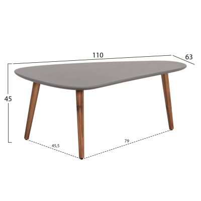 SET 2PCS COFFEE TABLES PRANTIS HM10732.01 FIBER CEMENT IN GREY--ACACIA WOOD LEGS