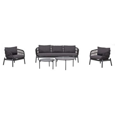 OUTDOOR LOUNGE SET 5PCS MEMFIS HM6470.01 ALUMINUM-ROPE-CERAMIC TOP---GREY