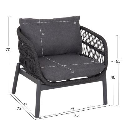 OUTDOOR LOUNGE SET 5PCS MEMFIS HM6470.01 ALUMINUM-ROPE-CERAMIC TOP---GREY