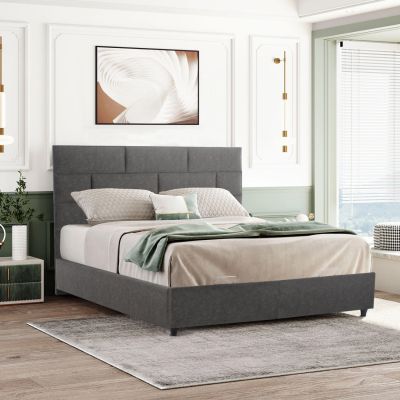 BED HM627.20 SOLEDAD, STORAGE SPACE, GREY FABRIC, 160x200cm