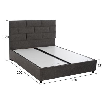 BED HM627.20 SOLEDAD, STORAGE SPACE, GREY FABRIC, 160x200cm