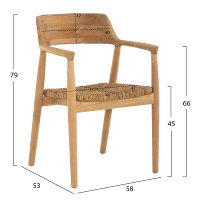 ARMCHAIR KINGSLEY2 SOLID TEAK WOOD AND STRAW-MATT SEAT HM9335 58x53x79cm.