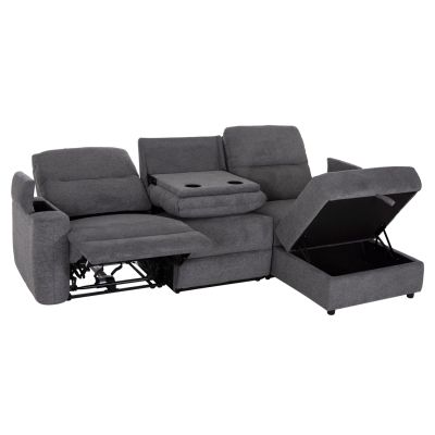 RIGHT CORNER SOFA SYNTHIA HM3308.03R RECLINE & STORAGE SPACE--GREY FABRIC 245x170x98Hcm.
