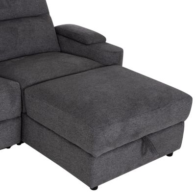 RIGHT CORNER SOFA SYNTHIA HM3308.03R RECLINE & STORAGE SPACE--GREY FABRIC 245x170x98Hcm.