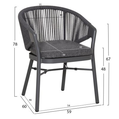 DINING CHAIR XANTION ΗΜ6472.01 GREY ALUMINUM-ROPE-OLEFIN CUSHION 59x60x78Hcm.