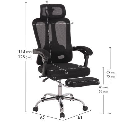 OFFICE CHAIR BARNET HM18258.01 BLACK MESH-BLACK FRAME NYLON 61x62x123Hcm.