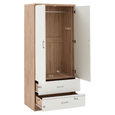 WARDROBE 2 DOORS WITH 2 DRAWERS HM338.06 SONAMA-WHITE 80Χ42,5Χ180,5Υ cm.