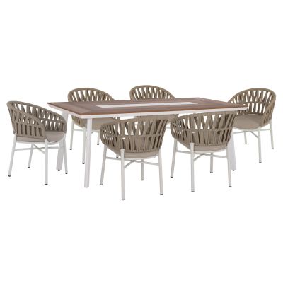 OUTDOOR DINING SET 7PCS TABER HM10829.02 ALUMINUM IN WHITE--POLYWOOD--P.E.ROPE BEIGE
