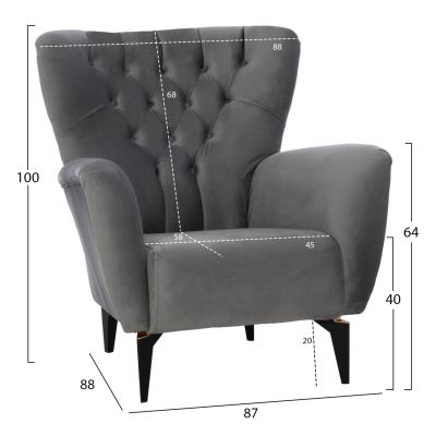 HM9217.20 bergere, chesterfield-style, grey velvet, 87x88x100