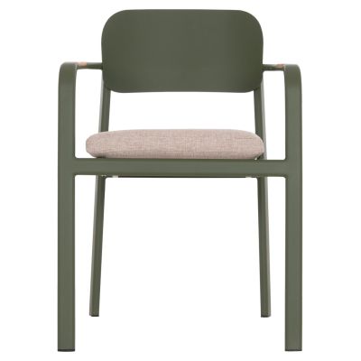 DINING CHAIR ELARA HM6414.06 GREEN ALUMINUM-BEIGE OLEFIN FABRIC--TEAK WOOD 56x62x78Hcm.