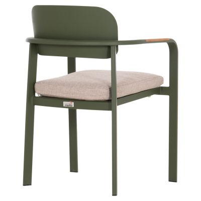 DINING CHAIR ELARA HM6414.06 GREEN ALUMINUM-BEIGE OLEFIN FABRIC--TEAK WOOD 56x62x78Hcm.