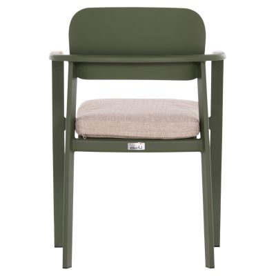 DINING CHAIR ELARA HM6414.06 GREEN ALUMINUM-BEIGE OLEFIN FABRIC--TEAK WOOD 56x62x78Hcm.