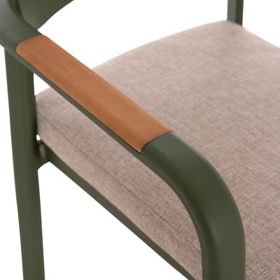 DINING CHAIR ELARA HM6414.06 GREEN ALUMINUM-BEIGE OLEFIN FABRIC--TEAK WOOD 56x62x78Hcm.