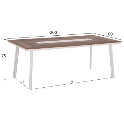 OUTDOOR DINING SET 7PCS TOPIN HM10825.01 ALUMINUM IN WHITE--POLYWOOD--P.E.RATTAN