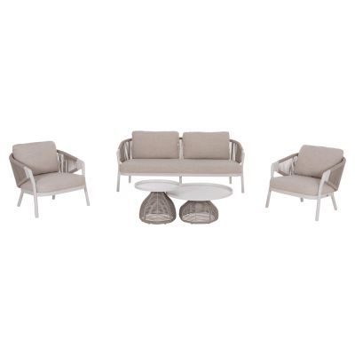 OUTDOOR LOUNGE SET 5PCS DRISCOLL HM6473.02 IVORY WHITE ALUMINUM--BEIGE ROPE & OLEFIN FABRIC