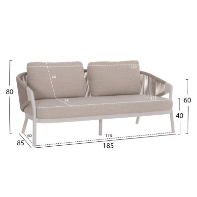 OUTDOOR LOUNGE SET 5PCS DRISCOLL HM6473.02 IVORY WHITE ALUMINUM--BEIGE ROPE & OLEFIN FABRIC