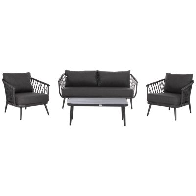 OUTDOOR LOUNGE SET 4-SEAT WILLA HM6505.01 ALUMINUM-ROPE-CUSHIONS IN GREY
