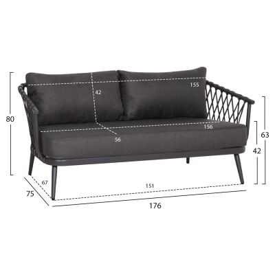 OUTDOOR LOUNGE SET 4-SEAT WILLA HM6505.01 ALUMINUM-ROPE-CUSHIONS IN GREY