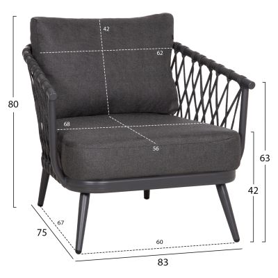 OUTDOOR LOUNGE SET 4-SEAT WILLA HM6505.01 ALUMINUM-ROPE-CUSHIONS IN GREY