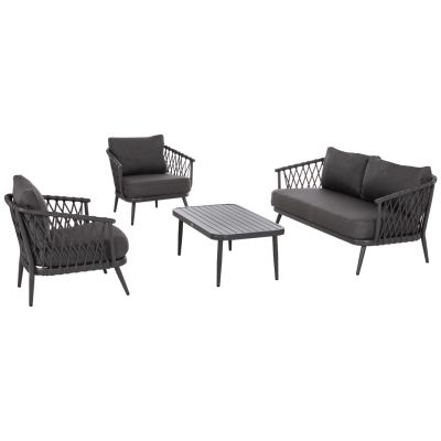 OUTDOOR LOUNGE SET 4-SEAT WILLA HM6505.01 ALUMINUM-ROPE-CUSHIONS IN GREY