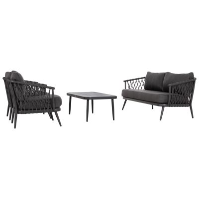 OUTDOOR LOUNGE SET 4-SEAT WILLA HM6505.01 ALUMINUM-ROPE-CUSHIONS IN GREY