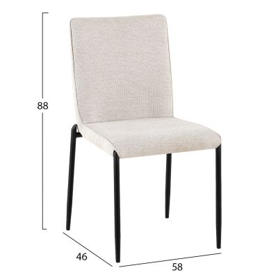DINING CHAIR BRETO HM18468.02 BEIGE FABRIC--METAL LEGS IN BLACK 58x46x88Hcm.