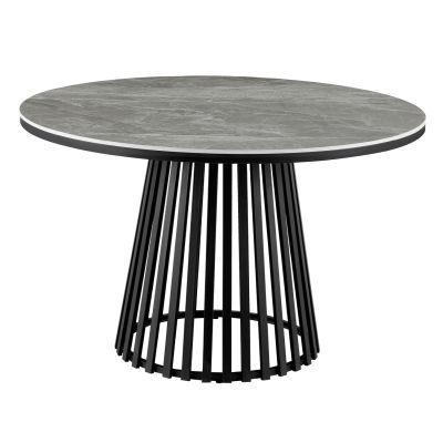 DINING TABLE ROUND CHARM HM18465.03 SINTERED STONE TOP IN GREY MARBLE--BLACK BASE Φ120x75Hcm.