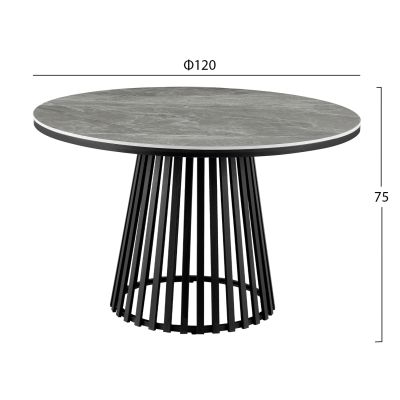 DINING TABLE ROUND CHARM HM18465.03 SINTERED STONE TOP IN GREY MARBLE--BLACK BASE Φ120x75Hcm.