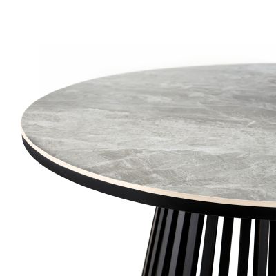 DINING TABLE ROUND CHARM HM18465.03 SINTERED STONE TOP IN GREY MARBLE--BLACK BASE Φ120x75Hcm.