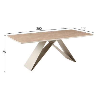DINING TABLE CATAN HM18464.04 SINTERED STONE TOP IN TRAVERTINE STONE LOOK 200x100x75Hcm.
